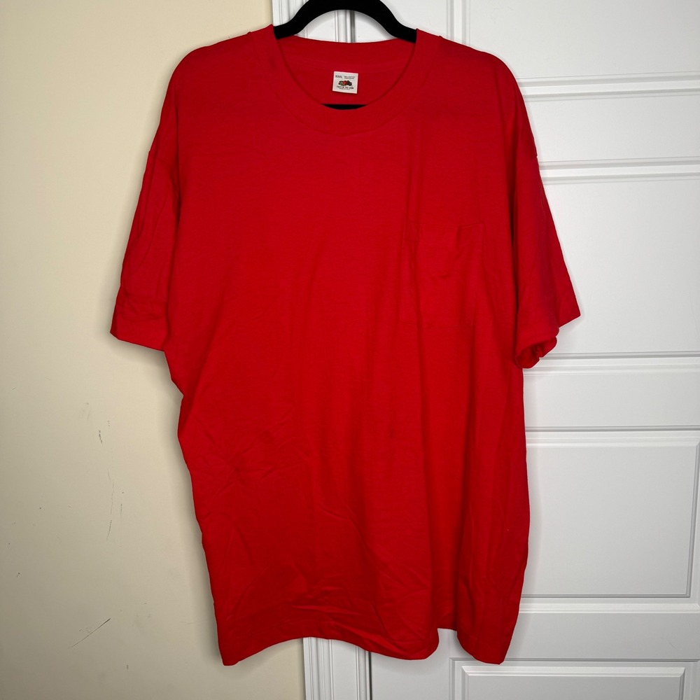 Vintage Fruit of the Loom Selvedge Pocket T-Shirt Men XXXL Red 90s Single Stitch